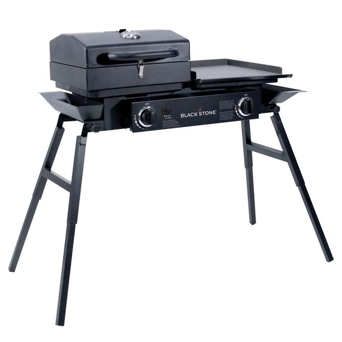 Blackstone Grills Tailgater - Portable Gas Grill and Griddle Combo - Barbecue Box - Two Open Burners â Griddle Top - Adjustable Legs - Camping Stove Great for Hunting, Fishing, Tailgating and More