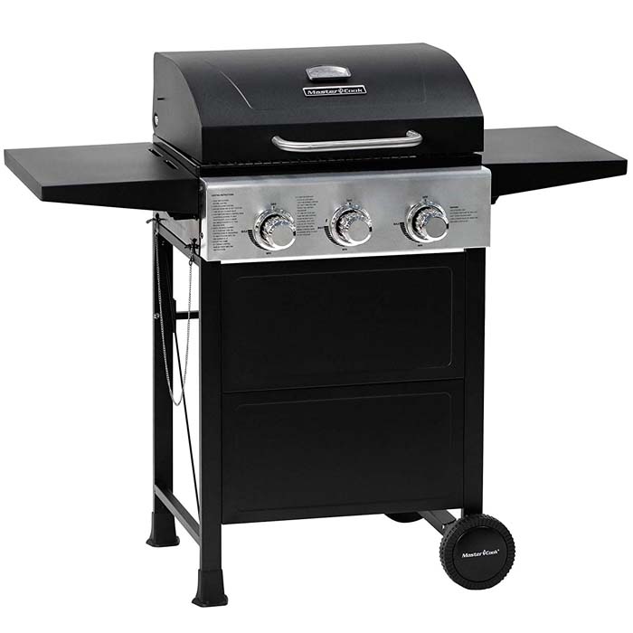 MASTER COOK Classic Liquid Propane Gas Grill, 3 Bunner with Folding Table, Black